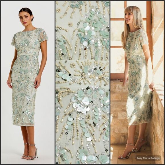 MAC DUGGAL 94150 Green Embellished Mesh Fitted Cap Sleeve Cocktail Dress - Picture 1 of 16